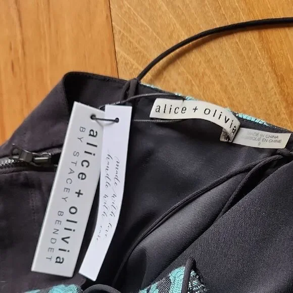 Alice + Olivia Black and Blue Patterned Dress - Women's Size 8 (NWT) - Picture 2 of 7